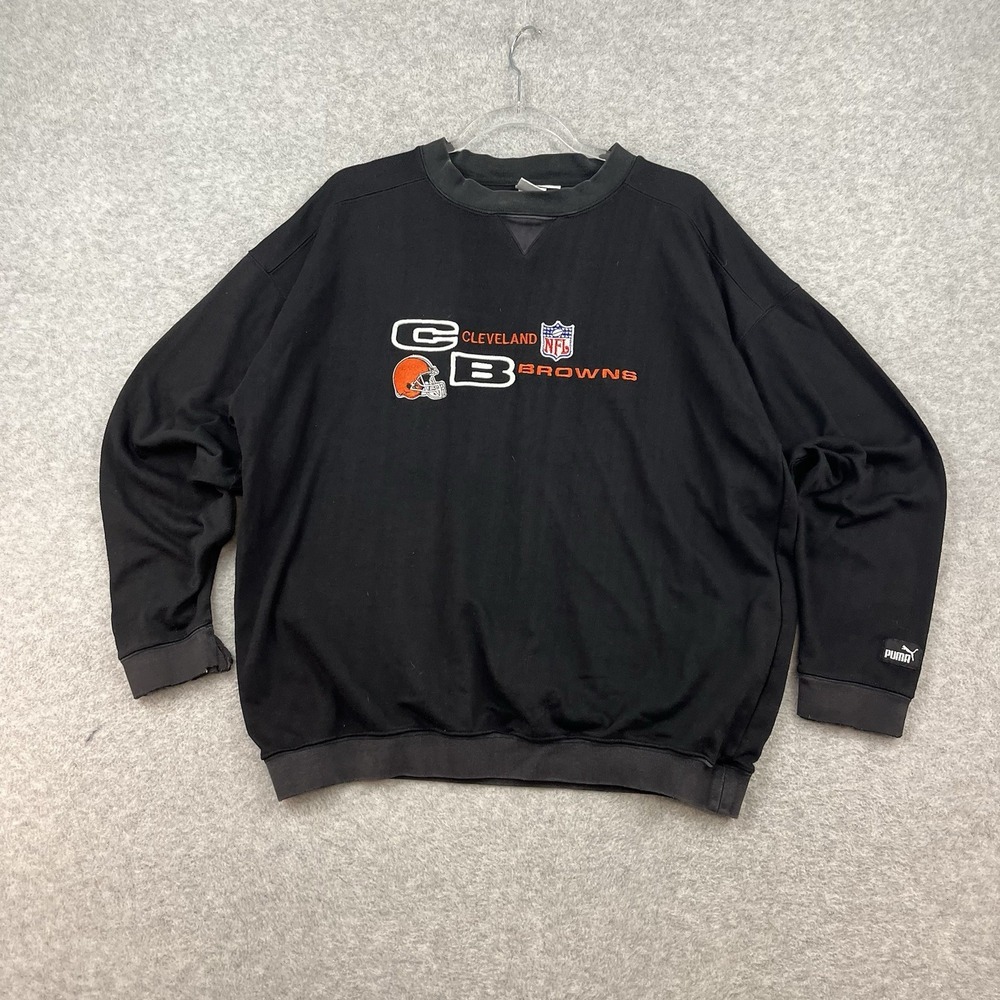 Vintage Cleveland Browns Sweatshirt Mens L‎ Black NFL Football Crewneck Pullover
